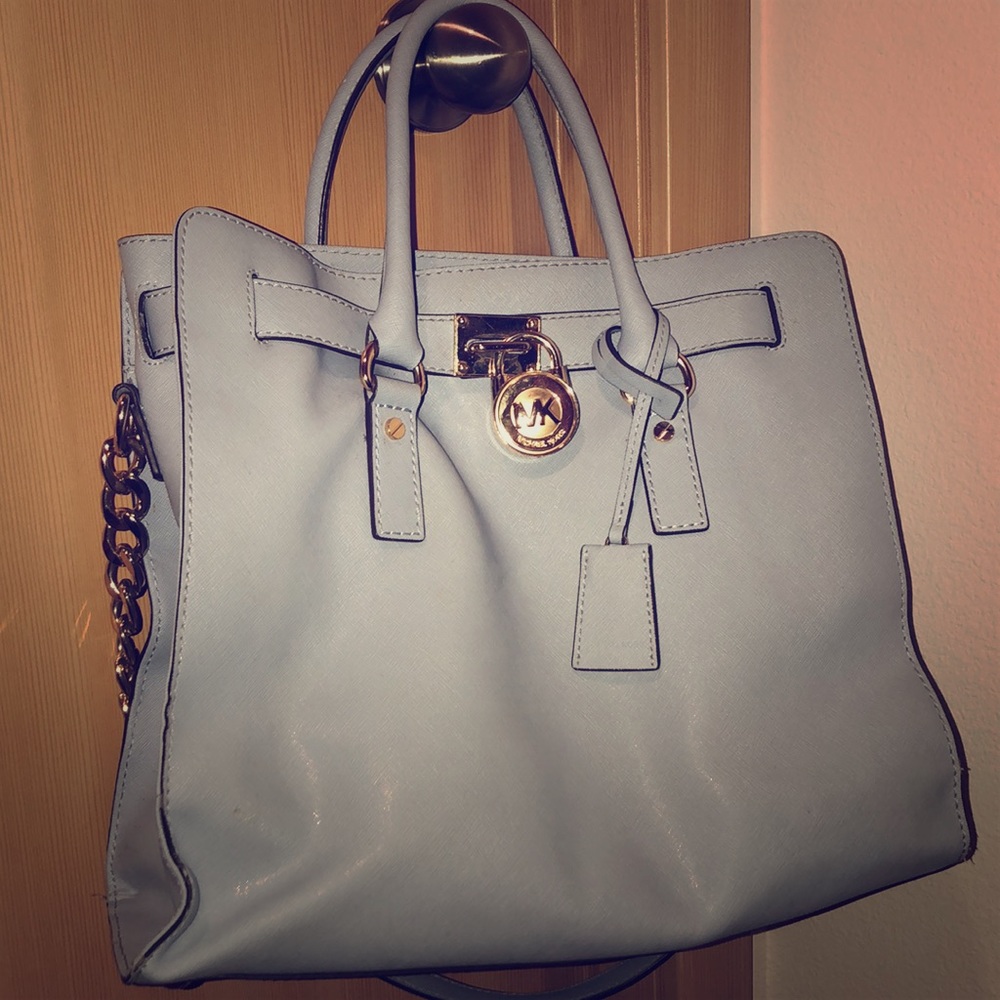 Michael Kors Large Hamilton...baby blue and gold